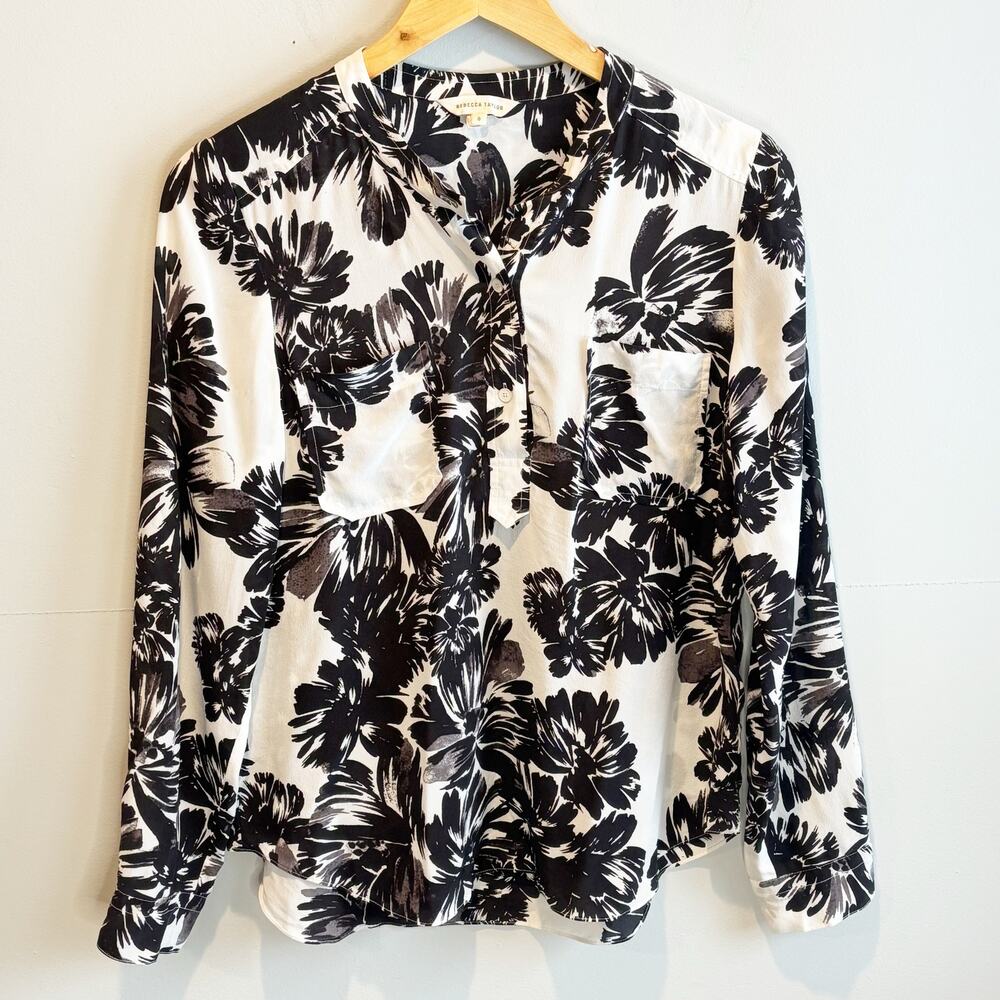 Rebecca Taylor Floral Print Silk Popover Blouse Top - size 8
